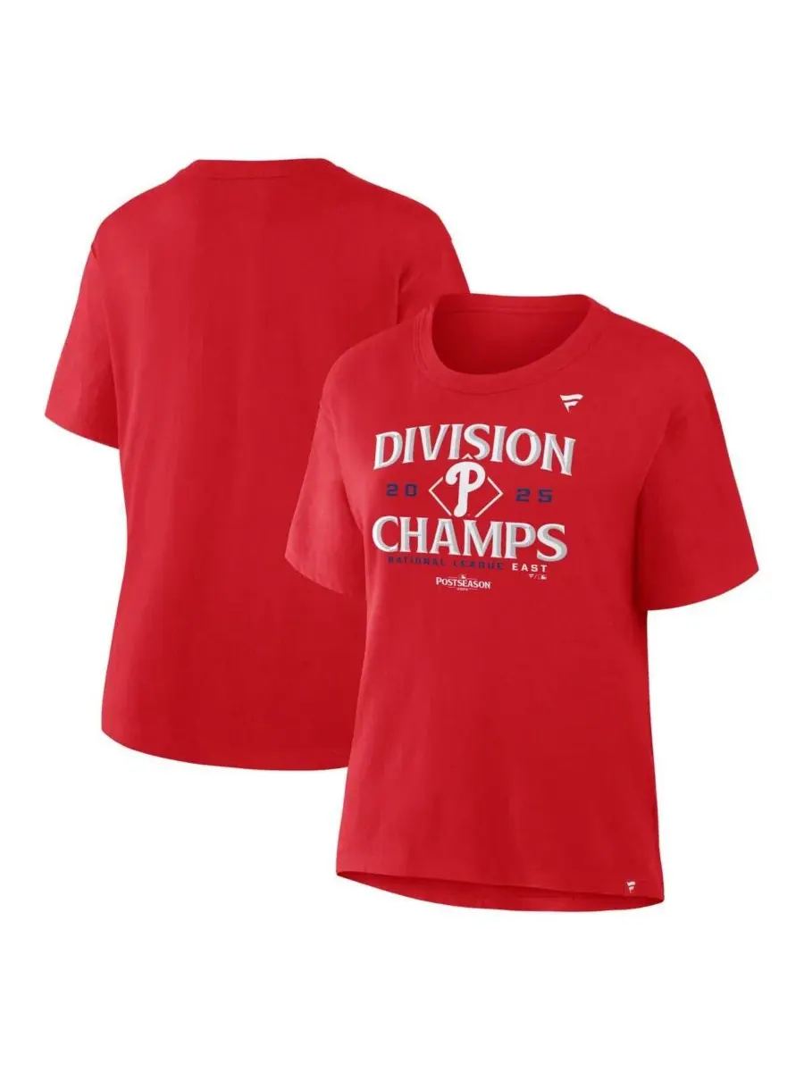 Fanatics Женская красная футболка Philadelphia Phillies 2025 NL East Division s Locker Room — изображение 1 из 3, красный