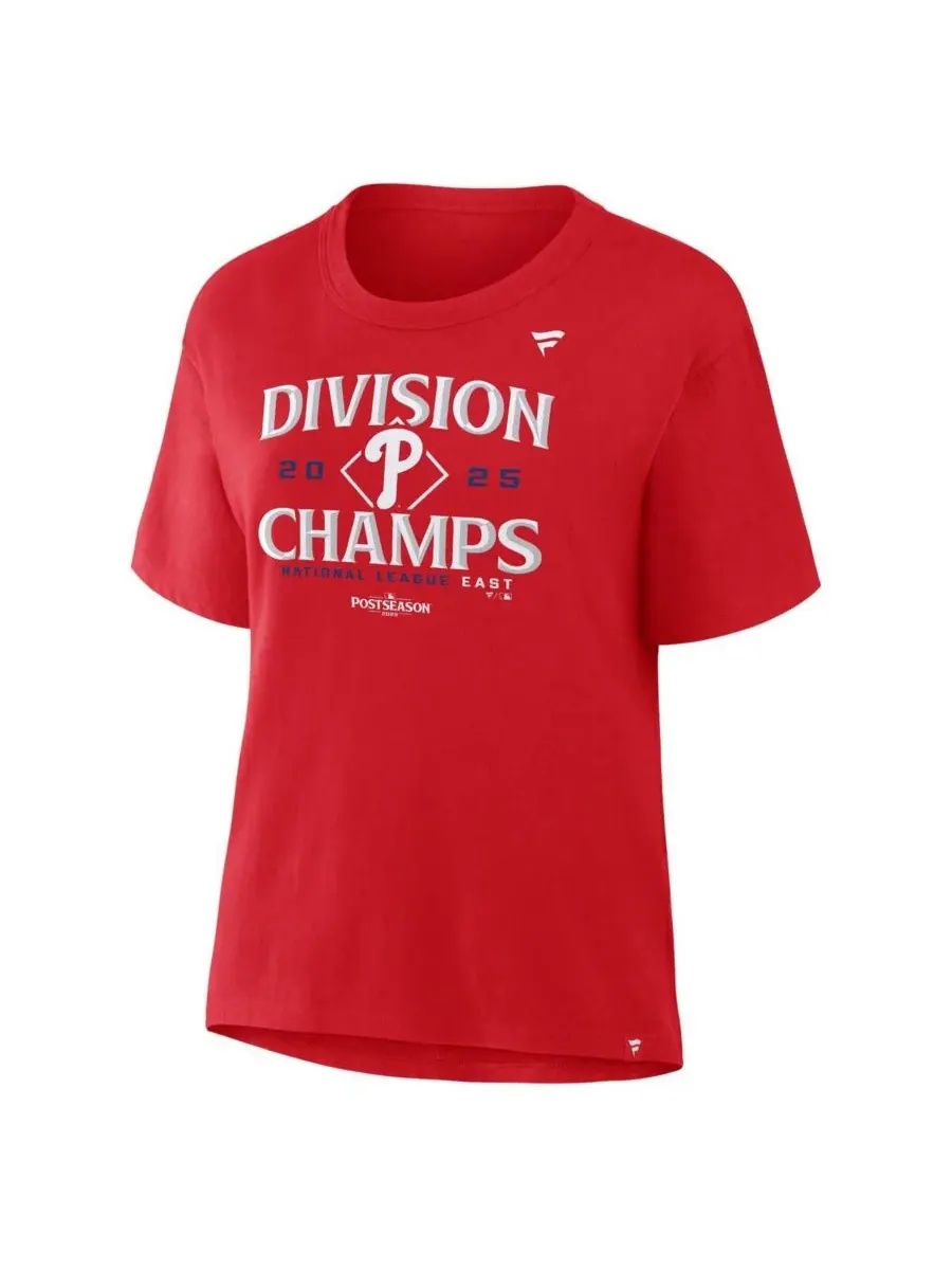 Fanatics Женская красная футболка Philadelphia Phillies 2025 NL East Division s Locker Room — изображение 3 из 3, красный