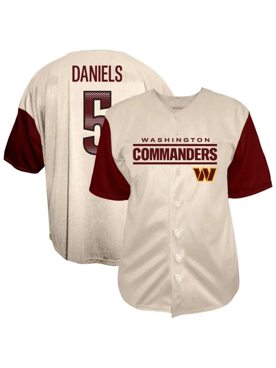 Fanatics Мужская бейсбольная рубашка на пуговицах Jayden Daniels Cream Washington Commanders — изображение 1 из 3, бежевый