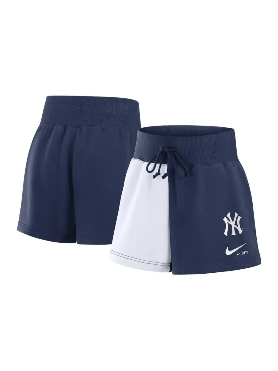 Nike Женские флисовые шорты для отдыха New York Yankees в сине-белую расцветку с цветными блоками — изображение 1 из 3
