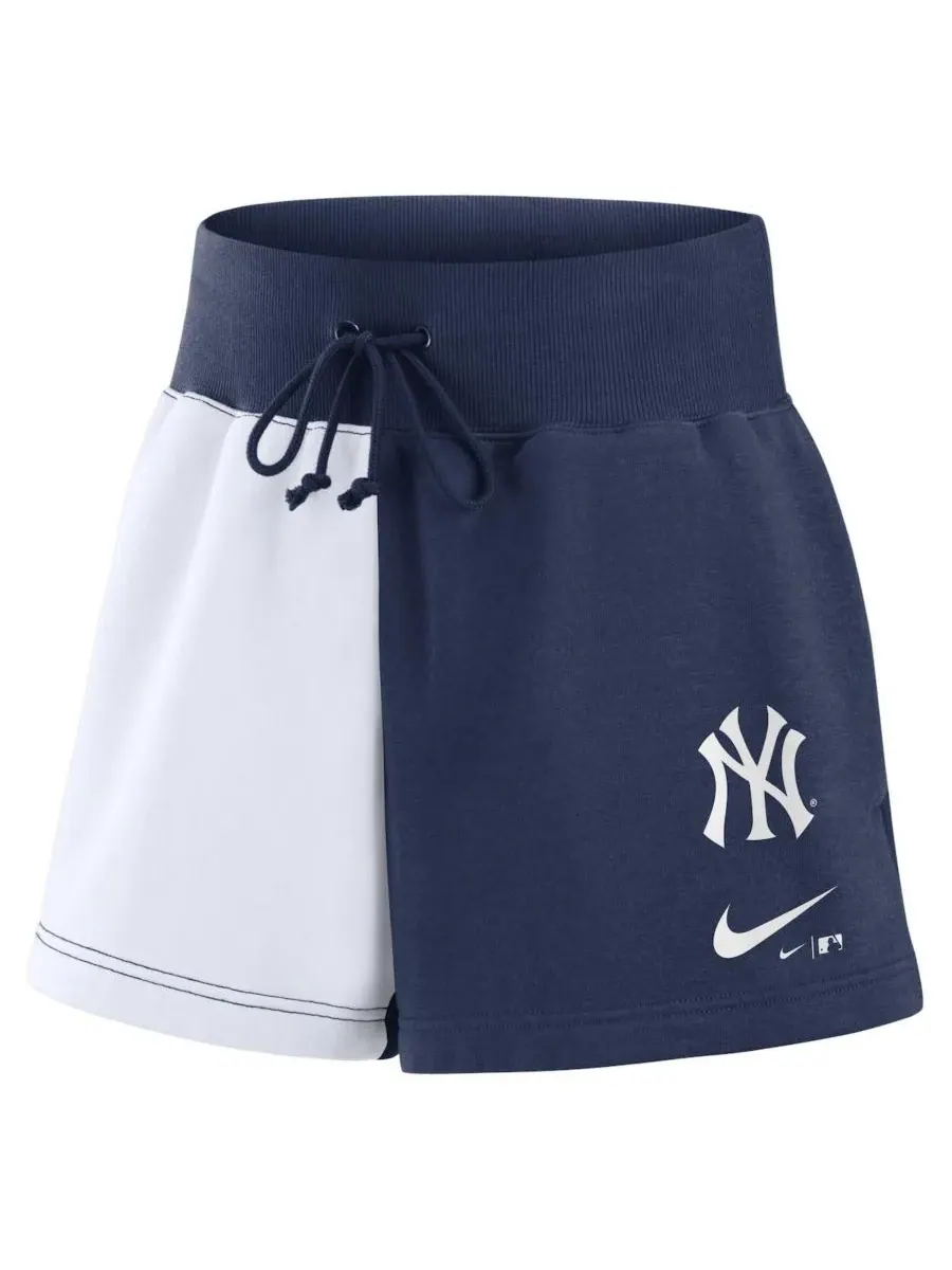 Nike Женские флисовые шорты для отдыха New York Yankees в сине-белую расцветку с цветными блоками — изображение 2 из 3