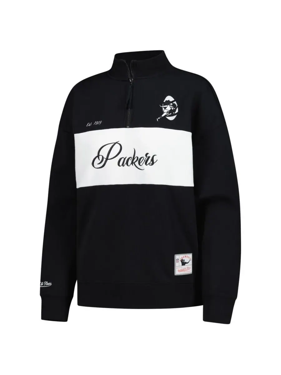 Mitchell & Ness Женская черная куртка Green Bay Packers на молнии до середины груди — изображение 3 из 3, черный
