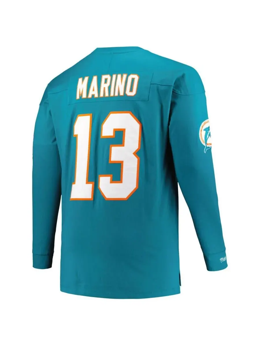 Мужская футболка с длинным рукавом Dan Marino Aqua Miami Dolphins больших размеров, с вышитыми — изображение 2 из 3, голубой