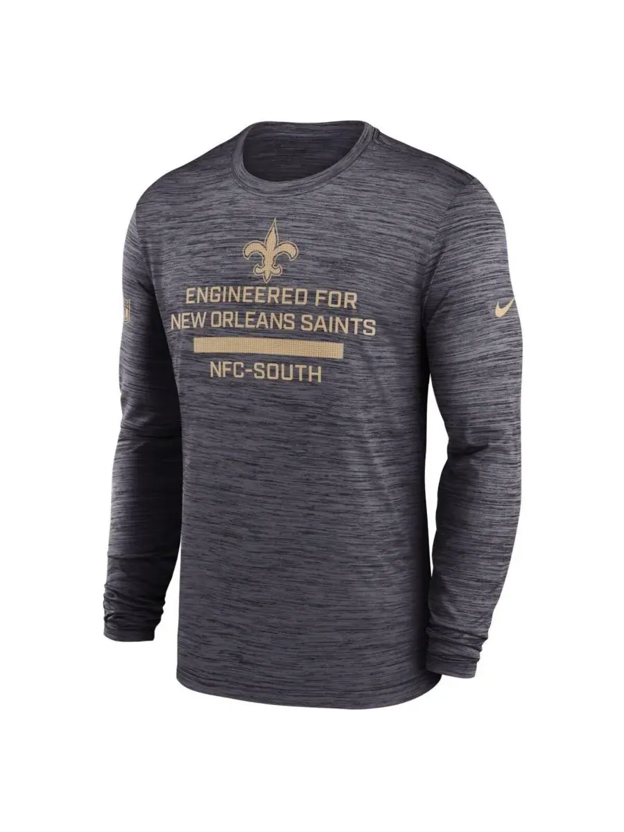 Nike Мужская черная футболка с длинным рукавом New Orleans Saints Sideline Velocity Performance — изображение 2 из 3, черный