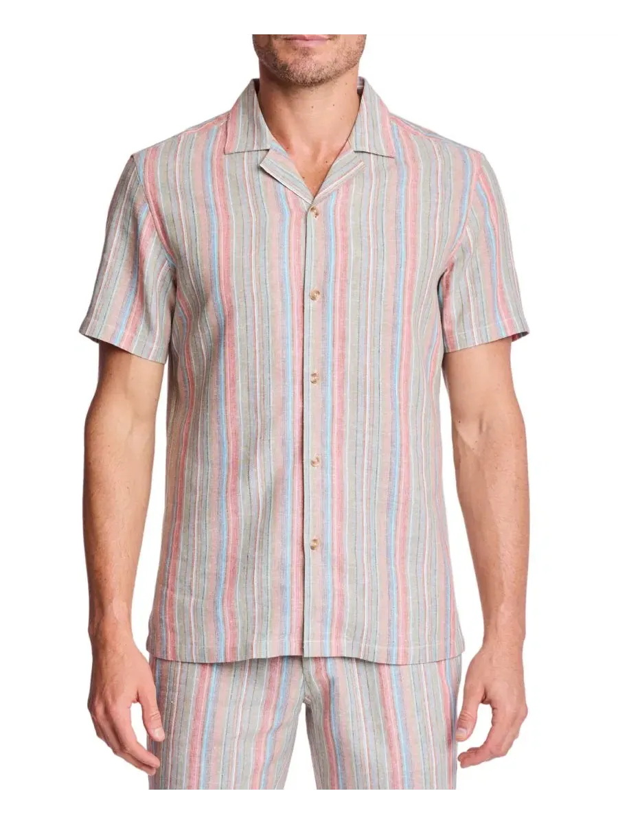 Мужская полосатая рубашка с коротким рукавом Paisley & Gray, Ocean Coral Stripe — изображение 1 из 7