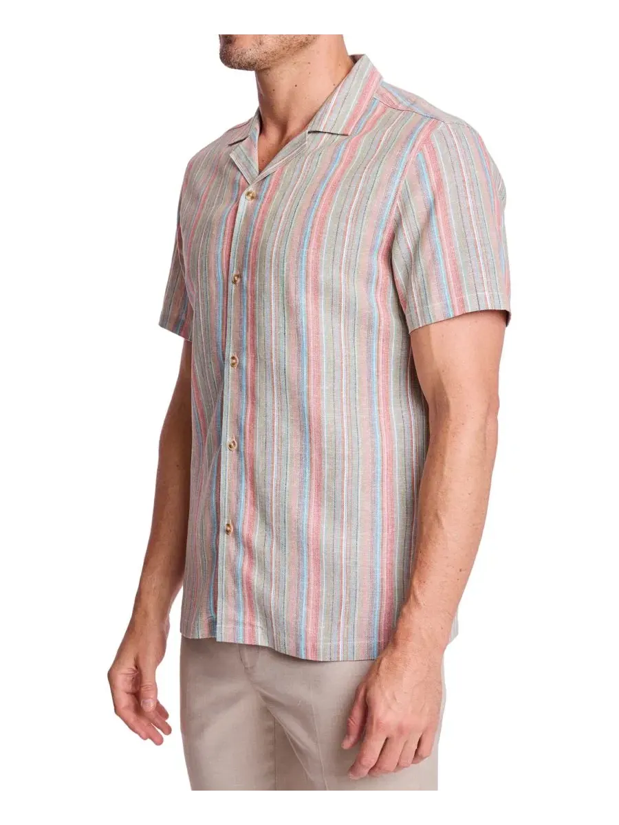 Мужская полосатая рубашка с коротким рукавом Paisley & Gray, Ocean Coral Stripe — изображение 3 из 7