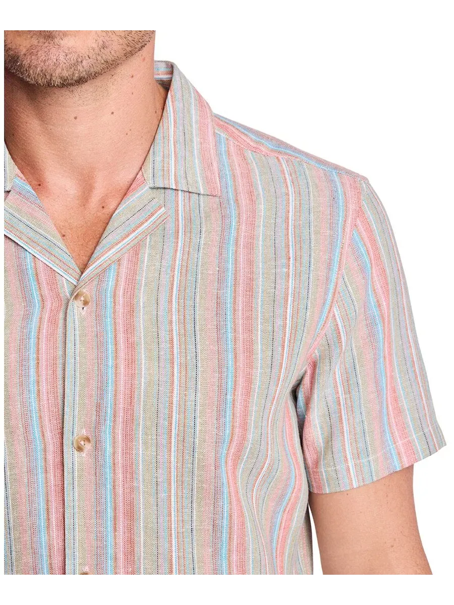 Мужская полосатая рубашка с коротким рукавом Paisley & Gray, Ocean Coral Stripe — изображение 4 из 7