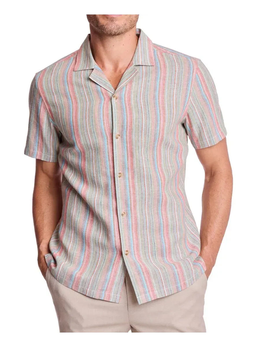 Мужская полосатая рубашка с коротким рукавом Paisley & Gray, Ocean Coral Stripe — изображение 6 из 7