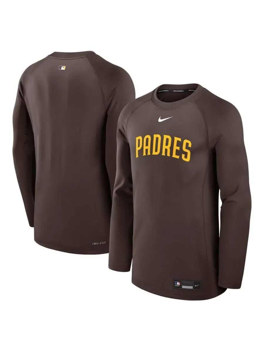 Nike Мужская коричневая футболка с длинным рукавом реглан San Diego Padres Authentic Collection — изображение 1 из 3