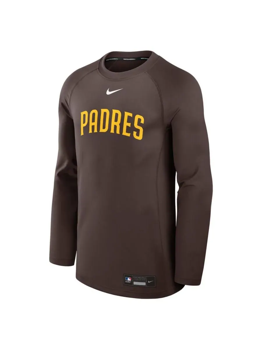 Nike Мужская коричневая футболка с длинным рукавом реглан San Diego Padres Authentic Collection — изображение 3 из 3