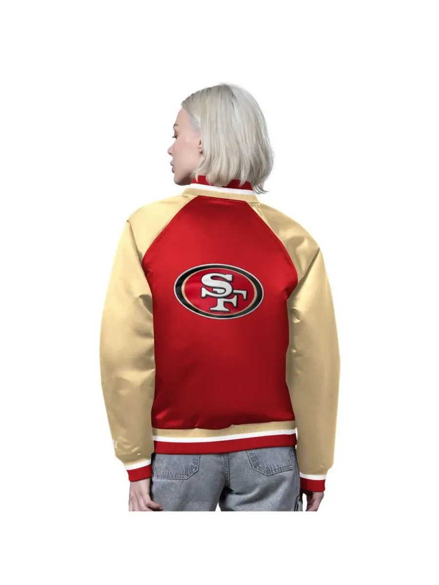 Starter Женская атласная куртка-бомбер San Francisco 49ers алого/золотого цвета с застежкой на — изображение 2 из 2