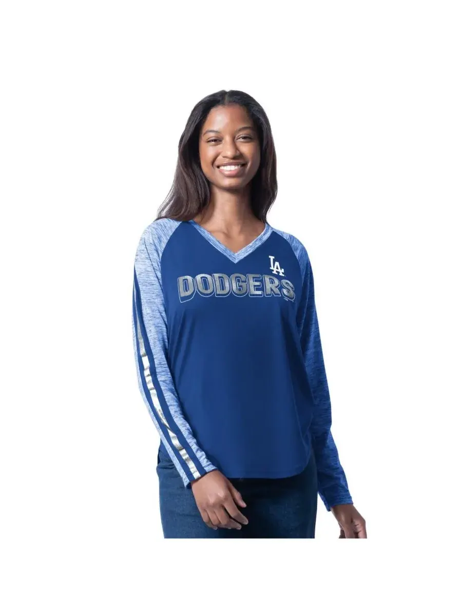 Женская футболка с длинными рукавами и V-образным вырезом Royal Los Angeles Dodgers Top Dog Raglan — изображение 1 из 2