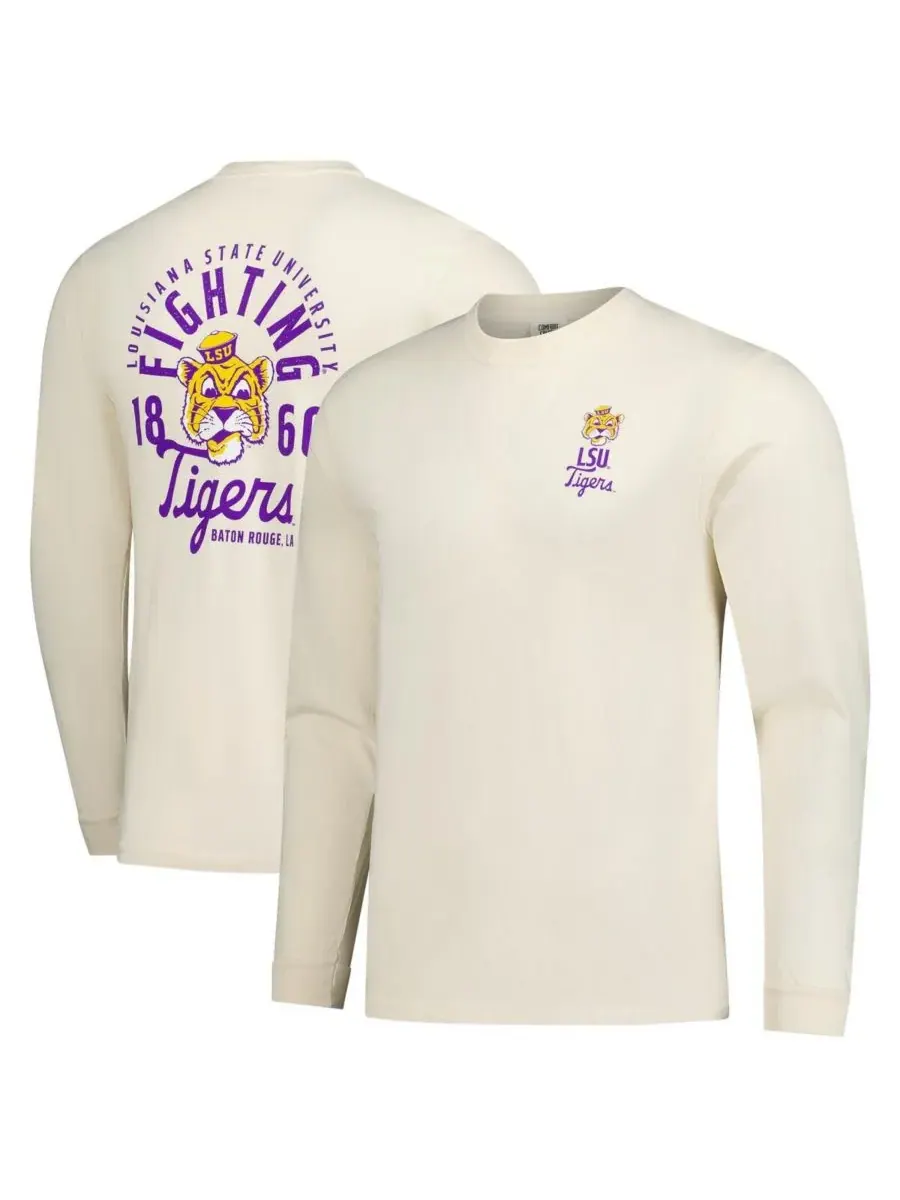 Мужская футболка с длинным рукавом Natural LSU Tigers Comfort Colors с изображением талисмана — изображение 1 из 3