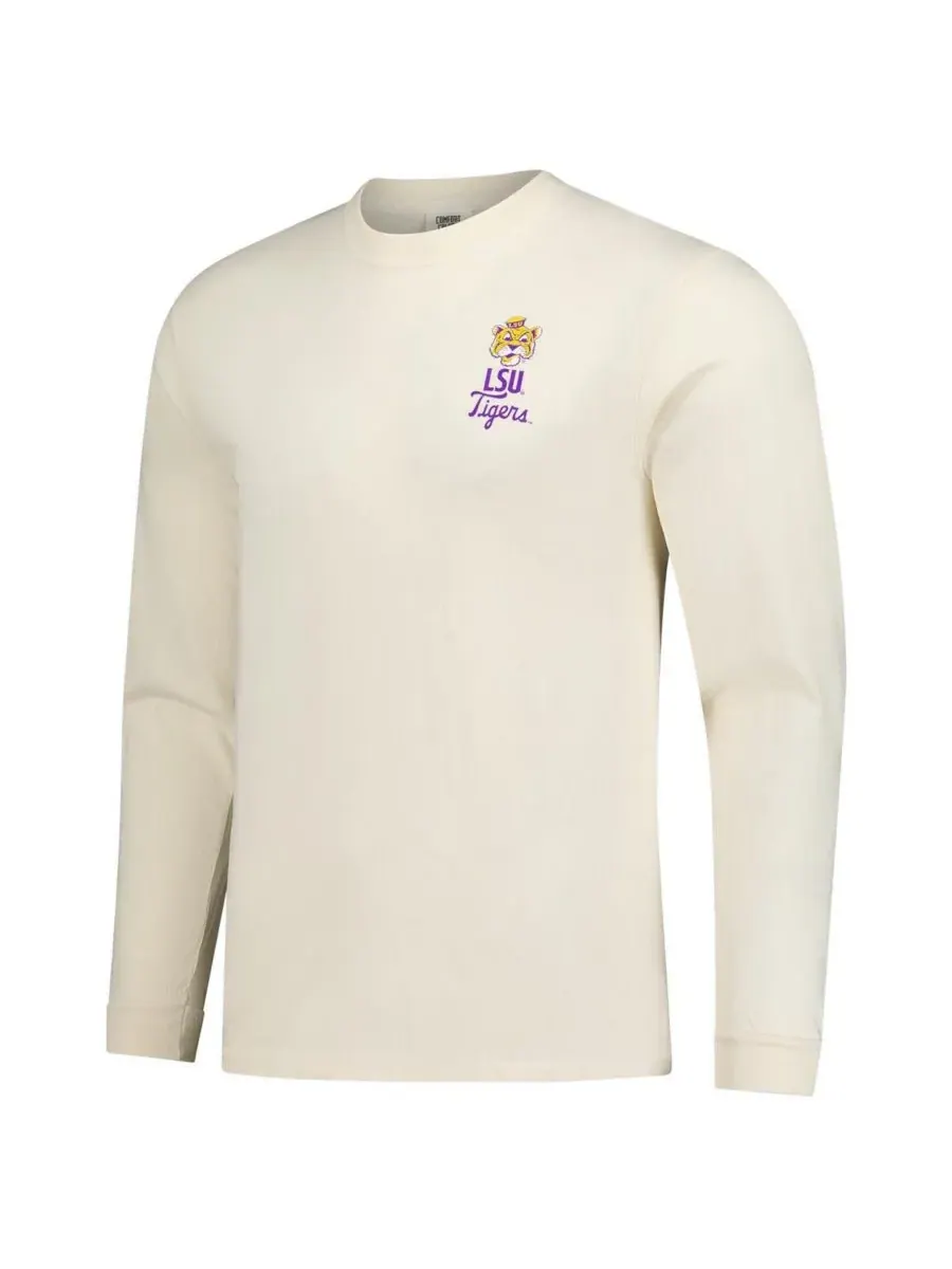 Мужская футболка с длинным рукавом Natural LSU Tigers Comfort Colors с изображением талисмана — изображение 3 из 3
