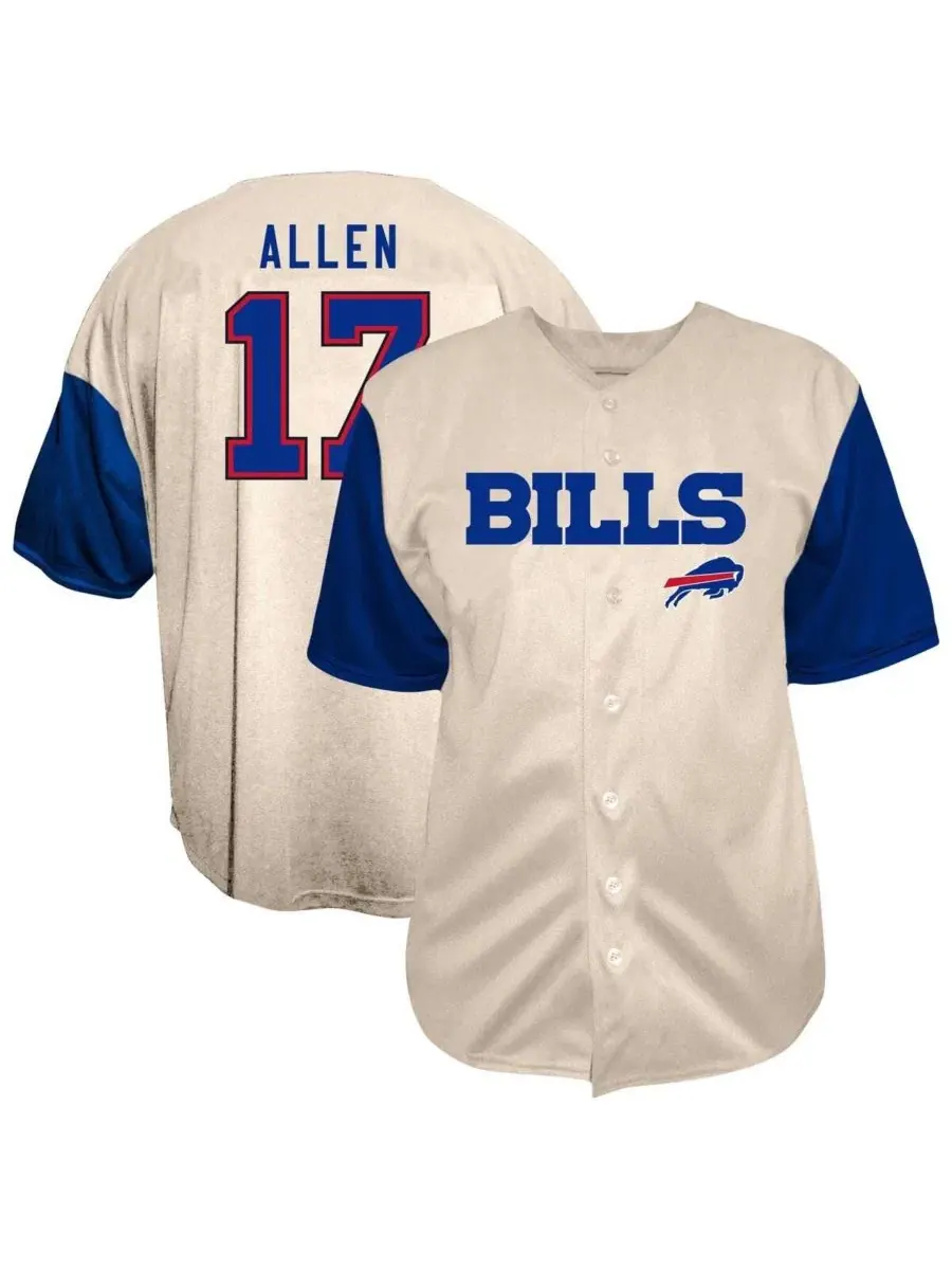 Мужская бейсбольная рубашка на пуговицах Josh Allen Cream Buffalo Bills большого размера Fanatics — изображение 1 из 3