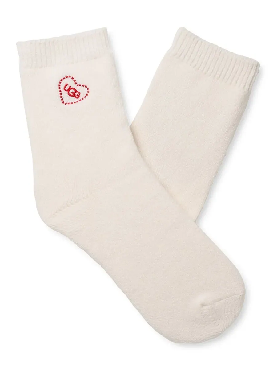Женские носки UGG из ребристой вязки с вышитыми сердечками UGG, W Rib Knit Slouchy Quart — изображение 1 из 5