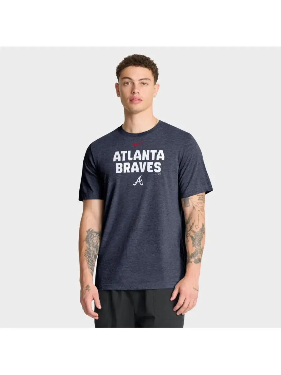 Мужская футболка цвета светло-синего меланжа с логотипом Atlanta Braves, выполненная из смешанной — изображение 1 из 4