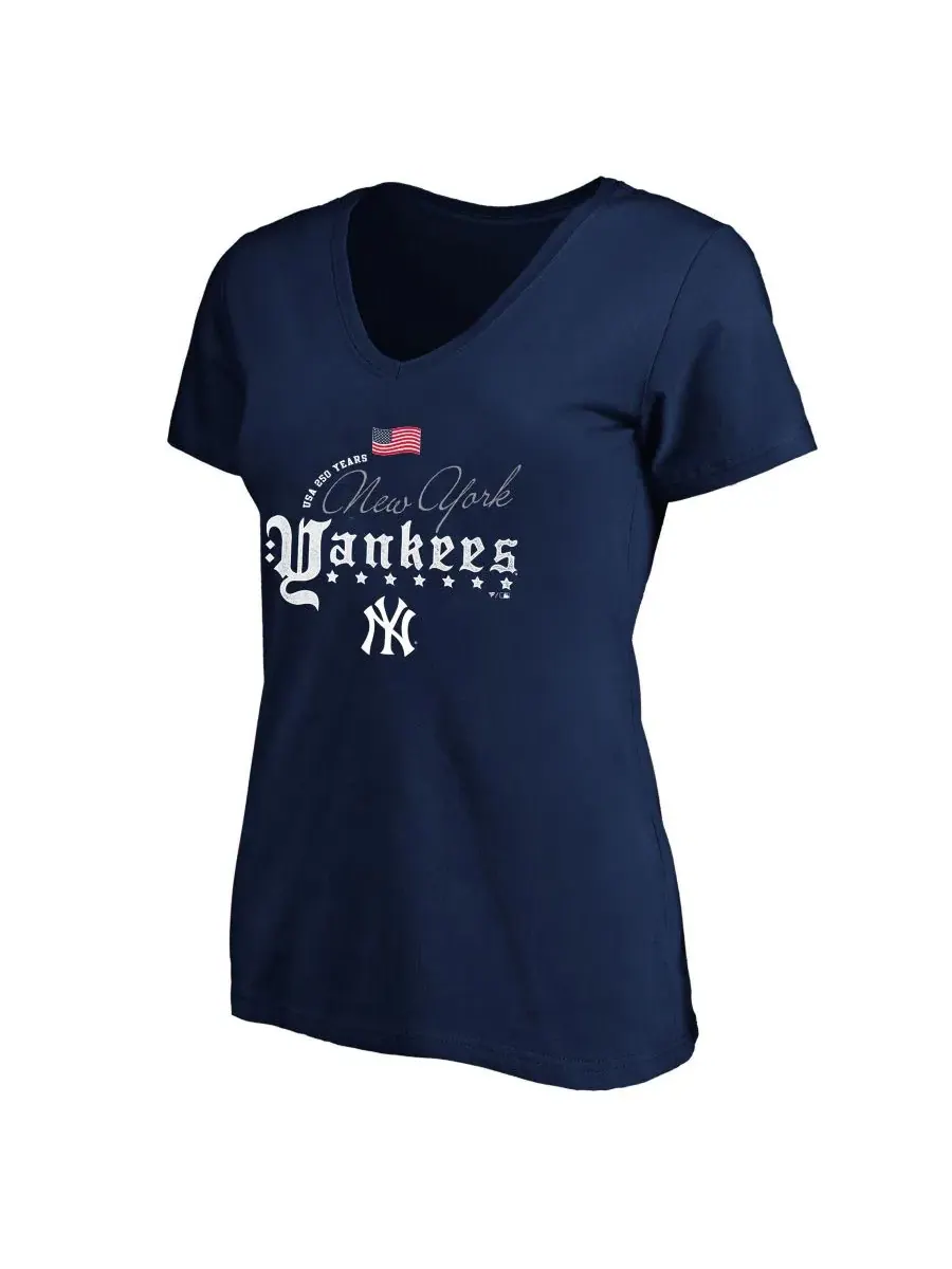 Футболка женская с V-образным вырезом, с принтом, New York Yankees USA 250 Years Fanatics — изображение 1 из 1, темно-синий
