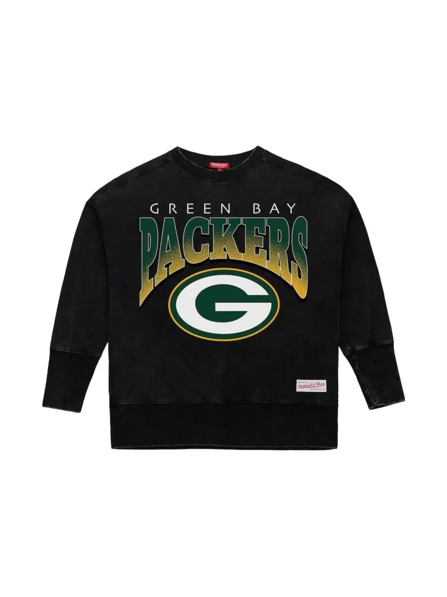 Mitchell & Ness Женская черная толстовка с круглым вырезом Green Bay Packers Delineate Mineral Wash — изображение 3 из 3