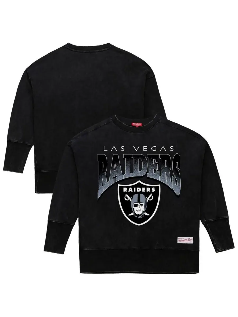 Mitchell & Ness Женская черная толстовка с круглым вырезом Las Vegas Raiders Delineate Mineral Wash — изображение 1 из 3