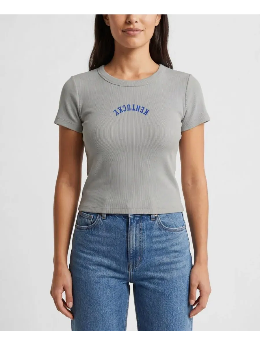 Женская футболка-кроп с вышивкой Upside Down Embroidery Uscape Apparel — изображение 1 из 2, серый