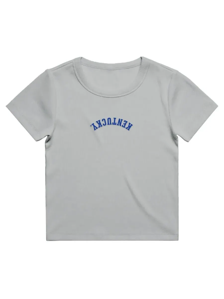 Женская футболка-кроп с вышивкой Upside Down Embroidery Uscape Apparel — изображение 2 из 2, серый