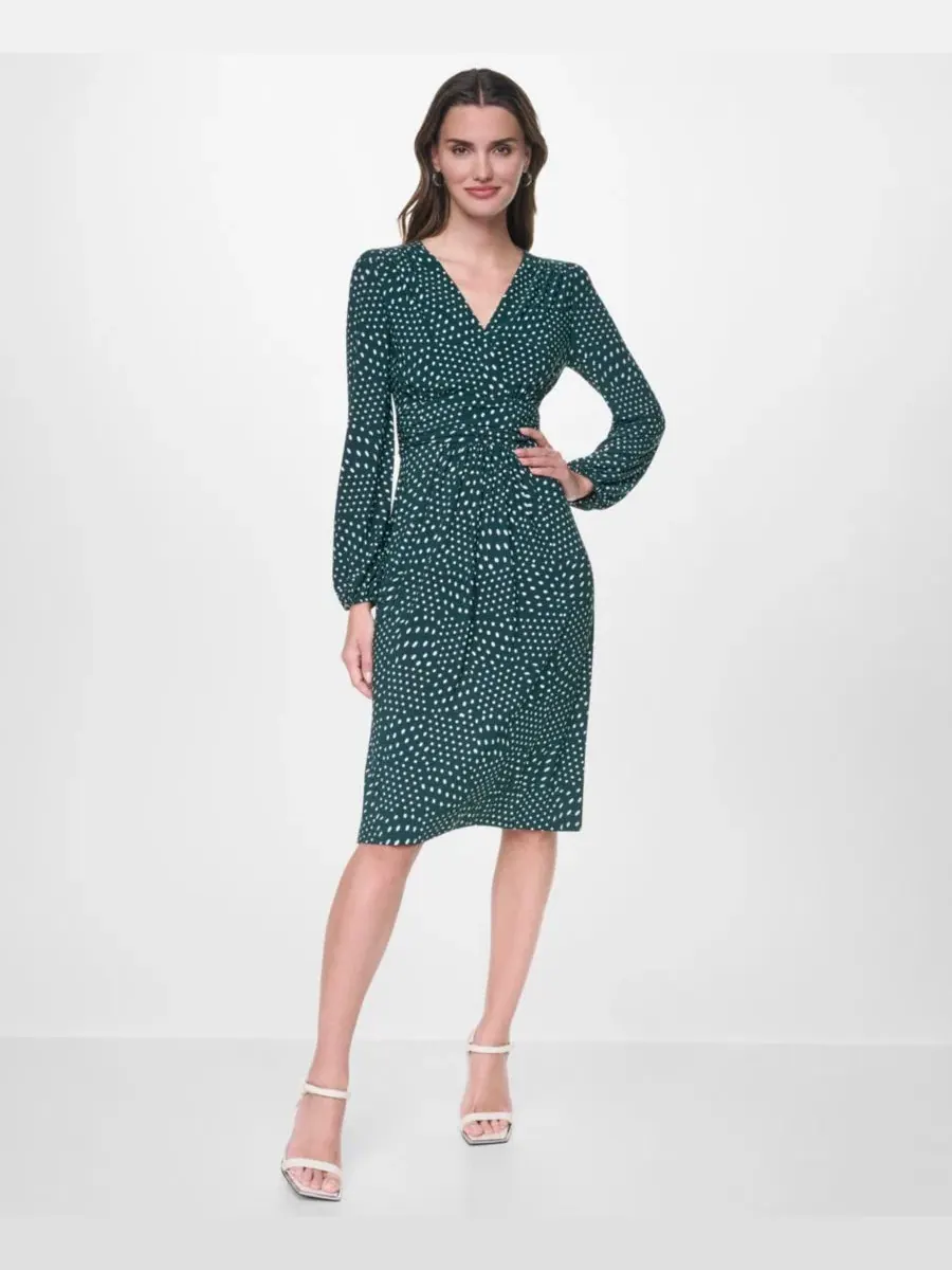 Платье-миди с запахом и длинным рукавом DKNY, Malachite Coconut — изображение 1 из 5