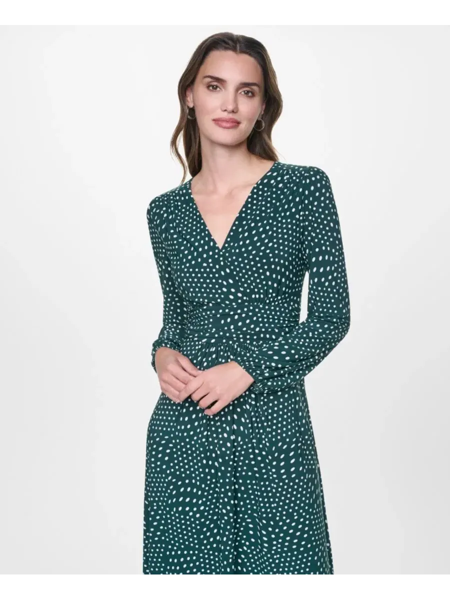 Платье-миди с запахом и длинным рукавом DKNY, Malachite Coconut — изображение 2 из 5