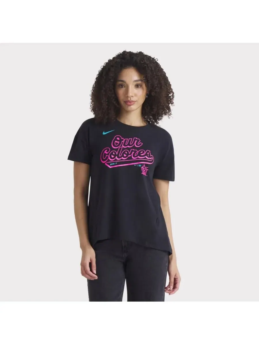 Nike Женская черная футболка Miami Marlins 2025 City Connect Flowy Fashion Tri-Blend Performance — изображение 1 из 3, черный