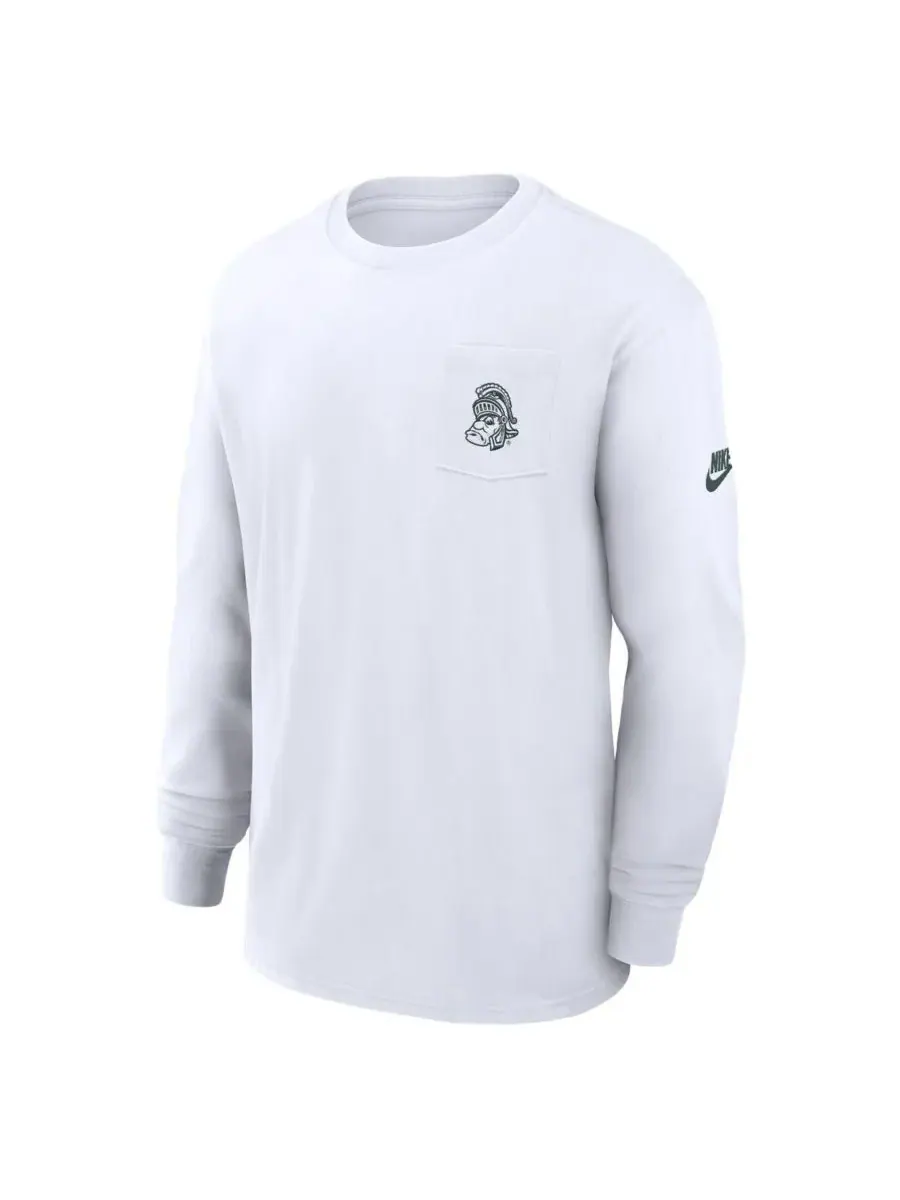 Nike Мужская белая футболка с длинными рукавами Michigan State Spartans Legacy Max90 Pocket — изображение 3 из 3, белый