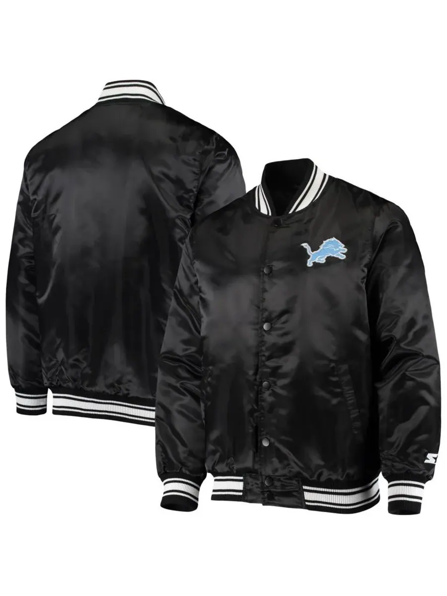 Starter Мужская черная атласная куртка Detroit Lions Locker Room с застежкой на кнопках — изображение 1 из 4, черный