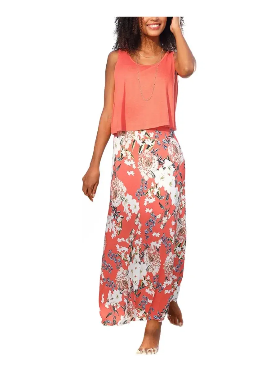 Макси-платье с эффектом наслоения LASCANA, Coral-Patterned — изображение 1 из 6