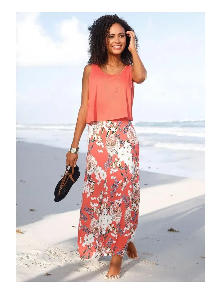 Макси-платье с эффектом наслоения LASCANA, Coral-Patterned — изображение 2 из 6