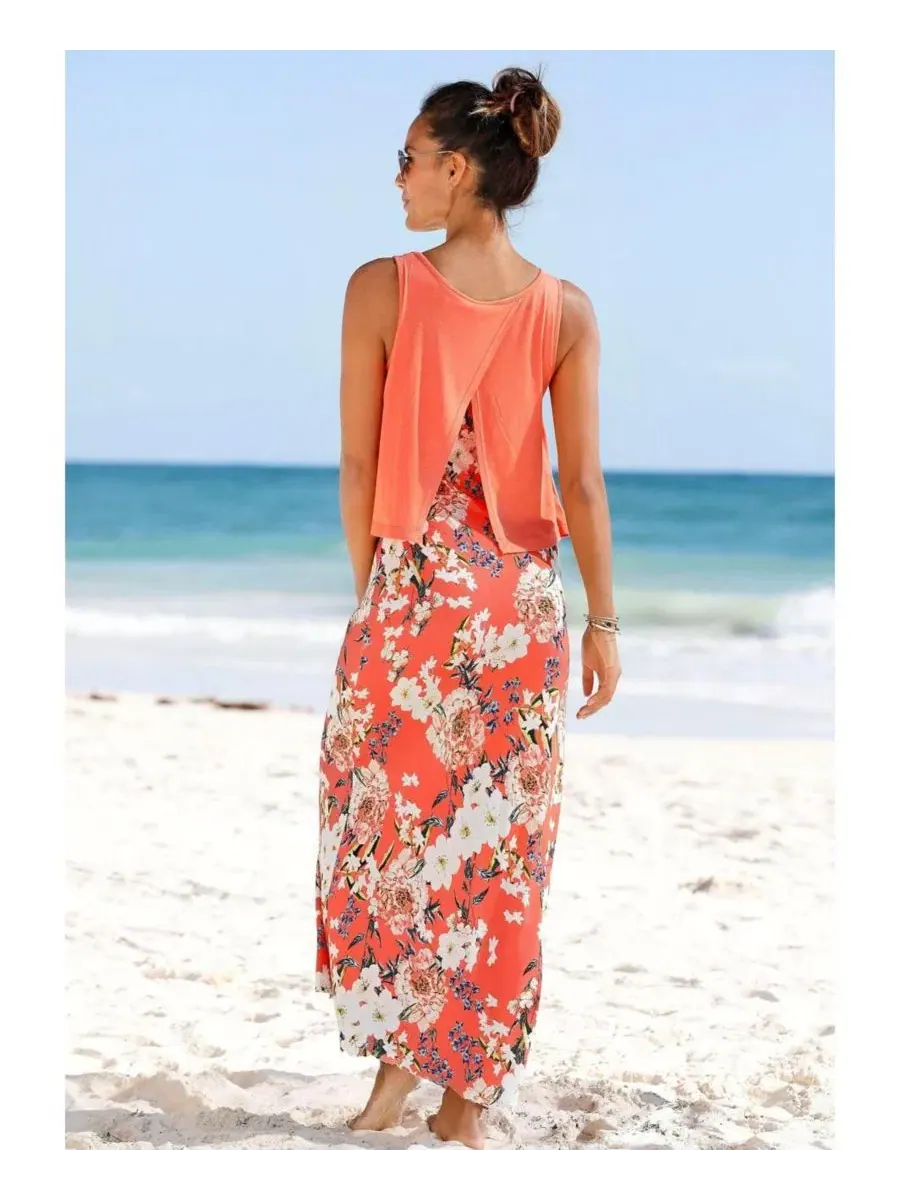 Макси-платье с эффектом наслоения LASCANA, Coral-Patterned — изображение 3 из 6