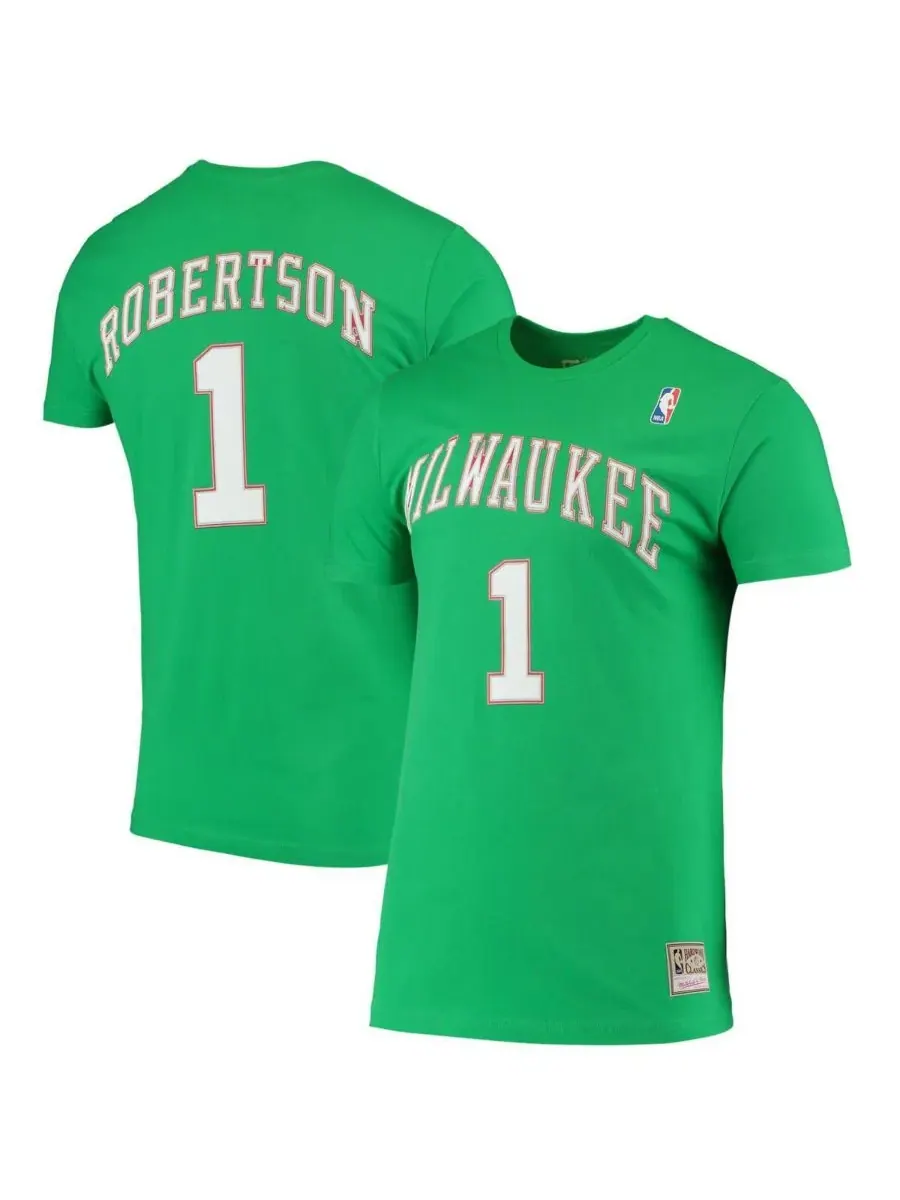 Mitchell & Ness Мужская футболка Oscar Robertson Green Milwaukee Bucks Hardwood Classics с вышитым — изображение 1 из 3