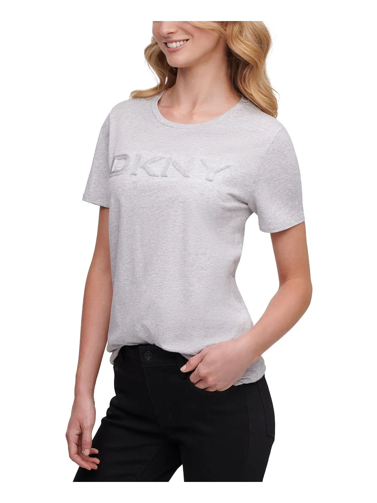 Футболка с блестящим логотипом DKNY — изображение 3 из 3, серый