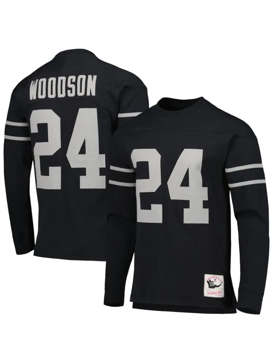 Mitchell & Ness Мужская черная футболка с длинным рукавом Charles Woodson Oakland Raiders с именем — изображение 1 из 3