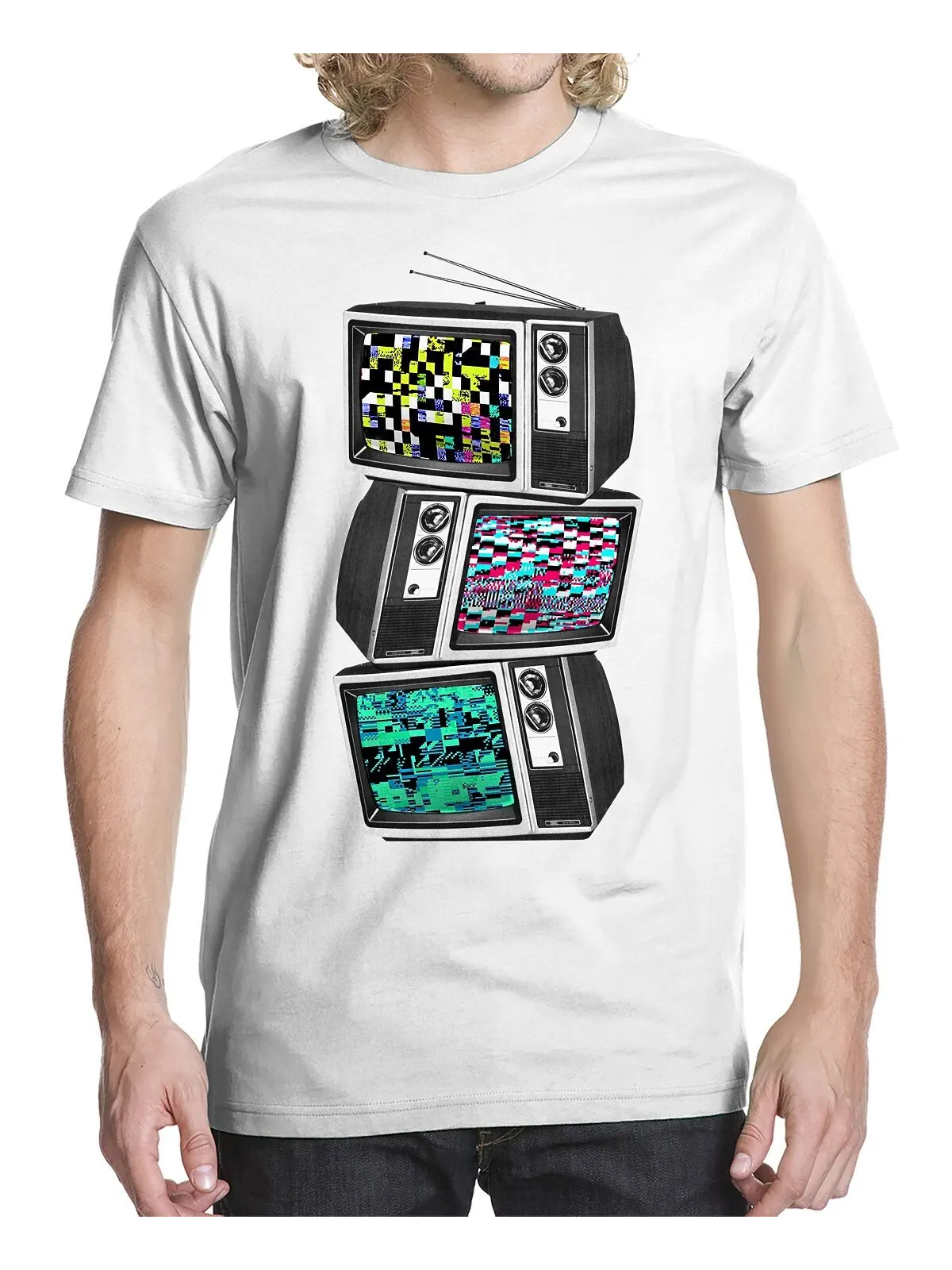 Мужская футболка с принтом Glitched TV Buzz Shirts — белый