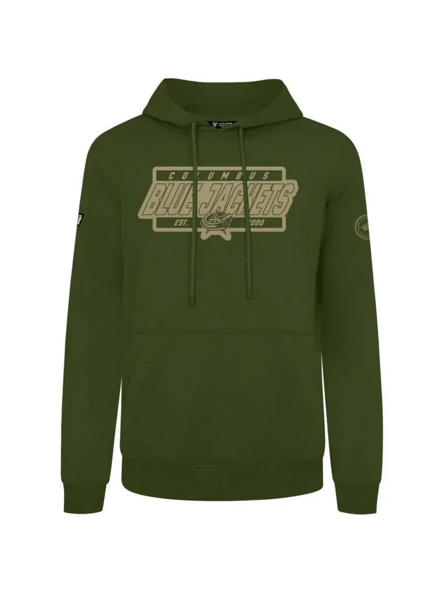 LevelWear Мужская толстовка с капюшоном Columbus Blue Jackets Podium оливкового цвета — зеленый