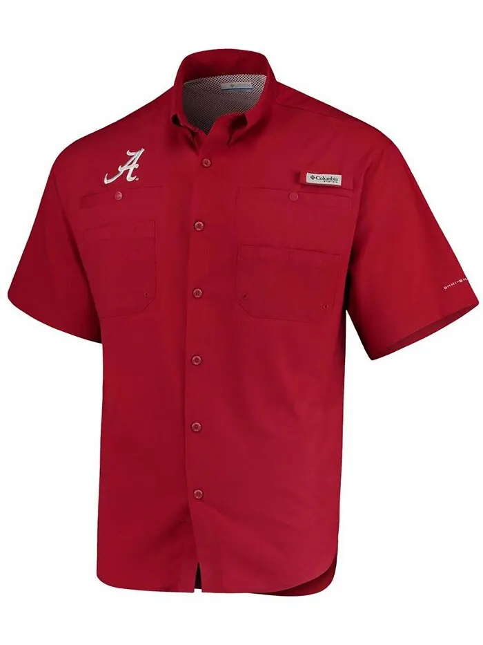 Мужская рубашка Alabama Crimson Tide PFG Tamiami Columbia — изображение 3 из 4, красный