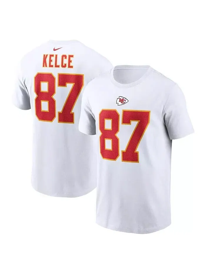 Мужская белая футболка Travis Kelce Kansas City Chiefs с именем и номером игрока Nike — изображение 1 из 3