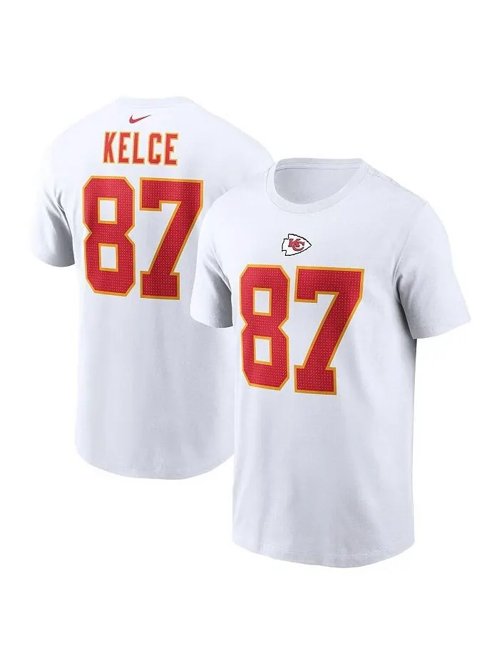 Мужская белая футболка Kansas City Chiefs с именем и номером игрока Travis Kelce Nike — изображение 1 из 3, белый