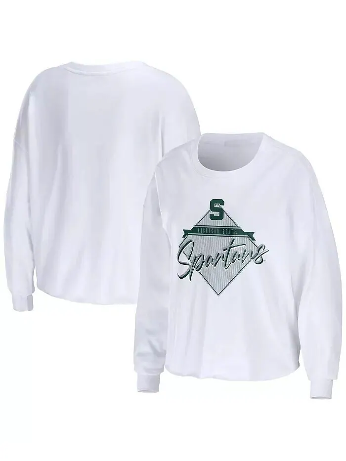 Женская белая укороченная футболка с длинными рукавами Michigan State Spartans Diamond Wear By Erin — изображение 1 из 2