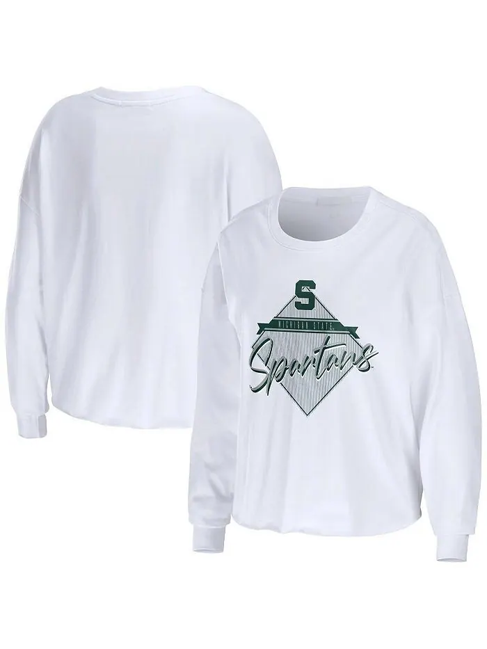Женская белая укороченная футболка с длинными рукавами Michigan State Spartans Diamond WEAR by Erin — изображение 1 из 2