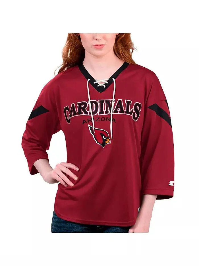 Женская футболка Cardinal Arizona Cardinals Rally Lace-Up с рукавом 3/4 Starter — изображение 1 из 1