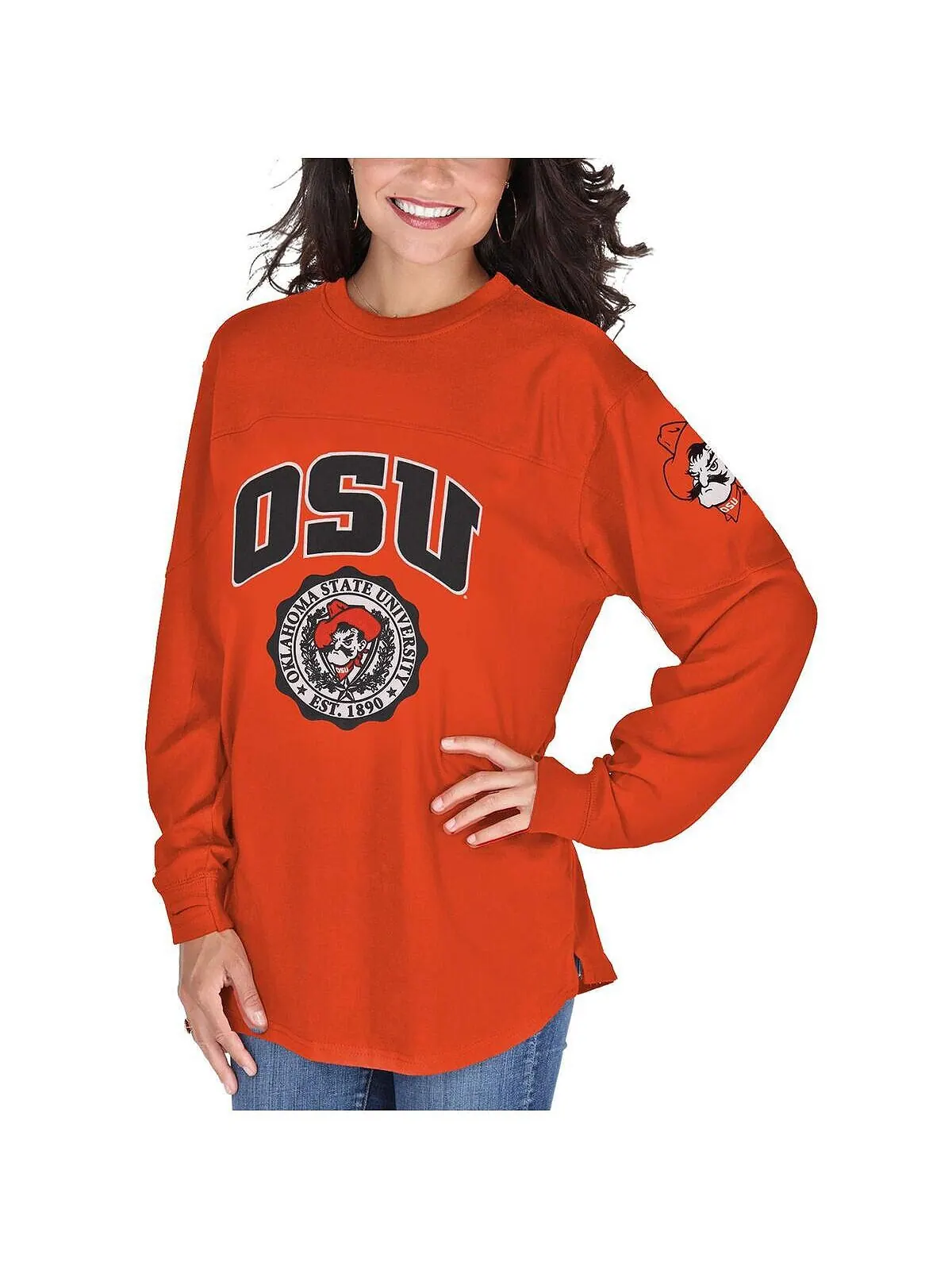 Женская оранжевая футболка с длинным рукавом Oklahoma State Cowboys Edith Pressbox — изображение 1 из 2, оранжевый