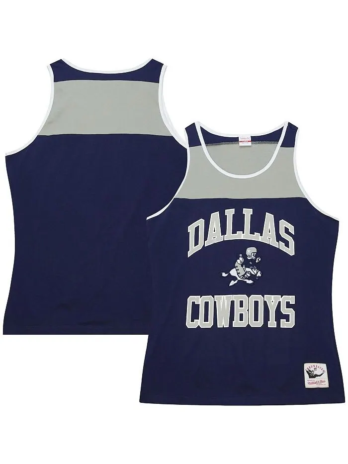 Мужская темно-сине-серая майка Dallas Cowboys Heritage с цветными блоками Mitchell & Ness — изображение 1 из 2