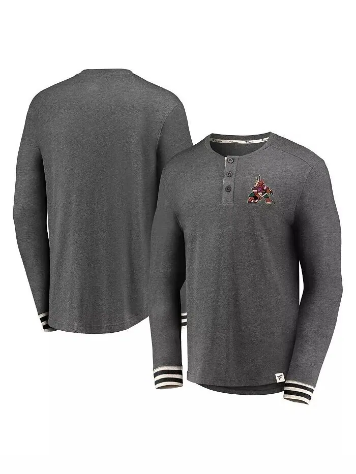 Футболка мужская Henley True Classics цвета меланж с длинным рукавом Arizona Coyotes Fanatics — изображение 1 из 3