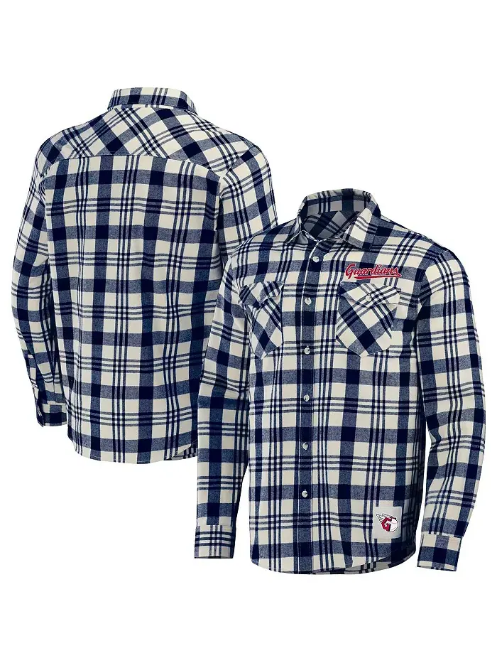 Мужская рубашка на пуговицах в клетку Darius Rucker Collection от Navy Cleveland Guardians Fanatics — изображение 1 из 3