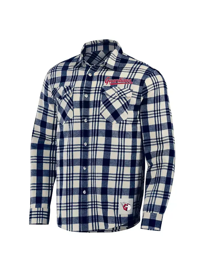Мужская рубашка на пуговицах в клетку Darius Rucker Collection от Navy Cleveland Guardians Fanatics — изображение 2 из 3